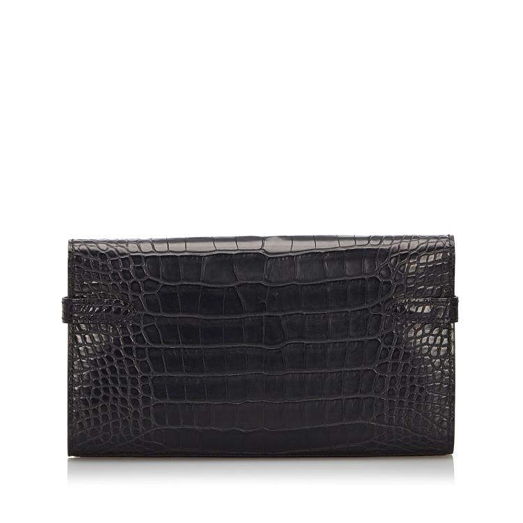 Pre Owned Hermes Black Alligator Leather Kelly Wallet