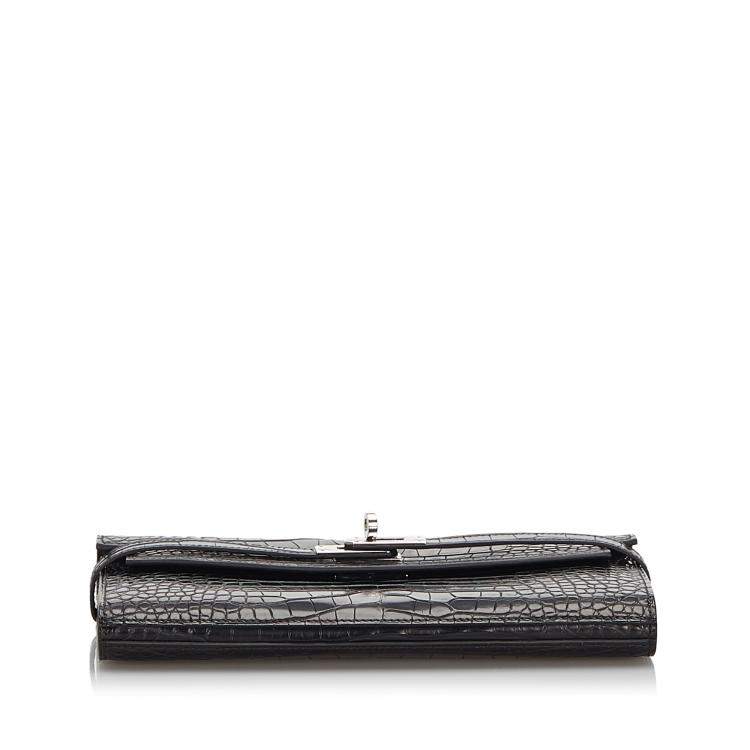 Pre Owned Hermes Black Alligator Leather Kelly Wallet