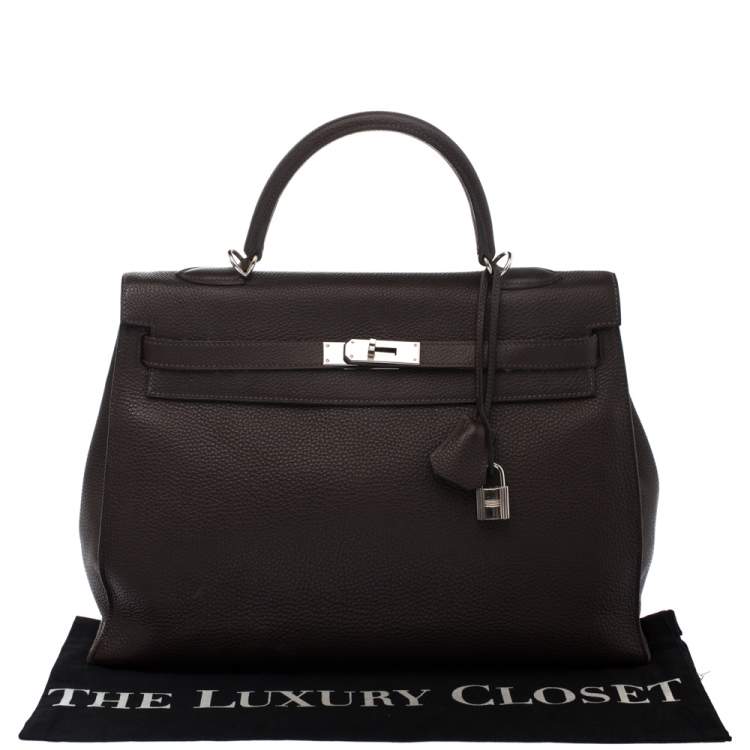 Pre Owned Hermes Cacao Togo Leather Palladium Hardware Kelly Sellier 35 Bag