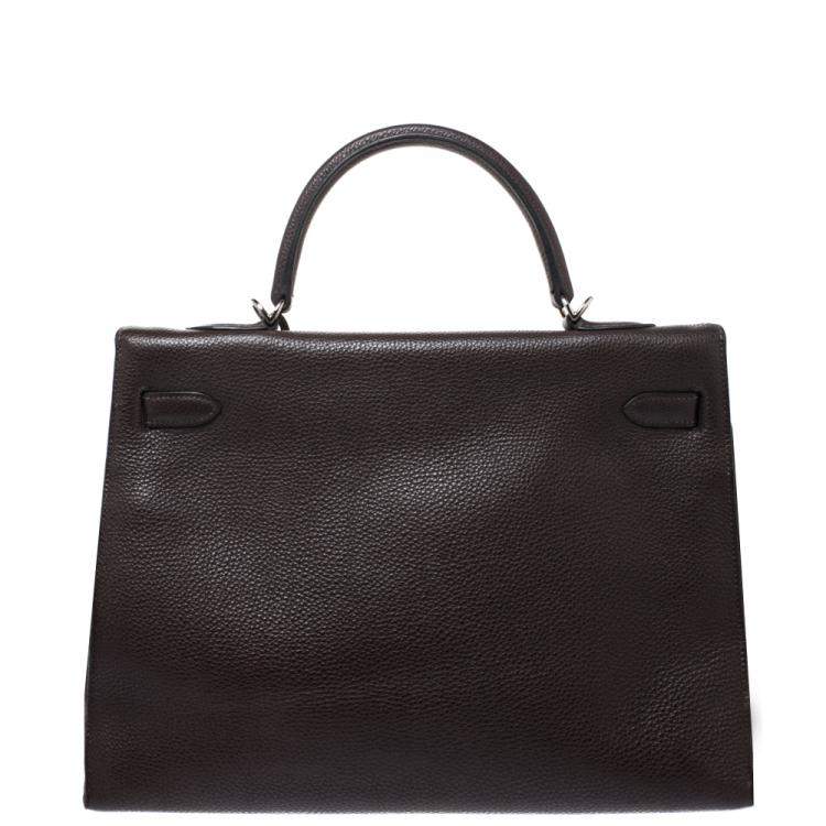 Pre Owned Hermes Cacao Togo Leather Palladium Hardware Kelly Sellier 35 Bag