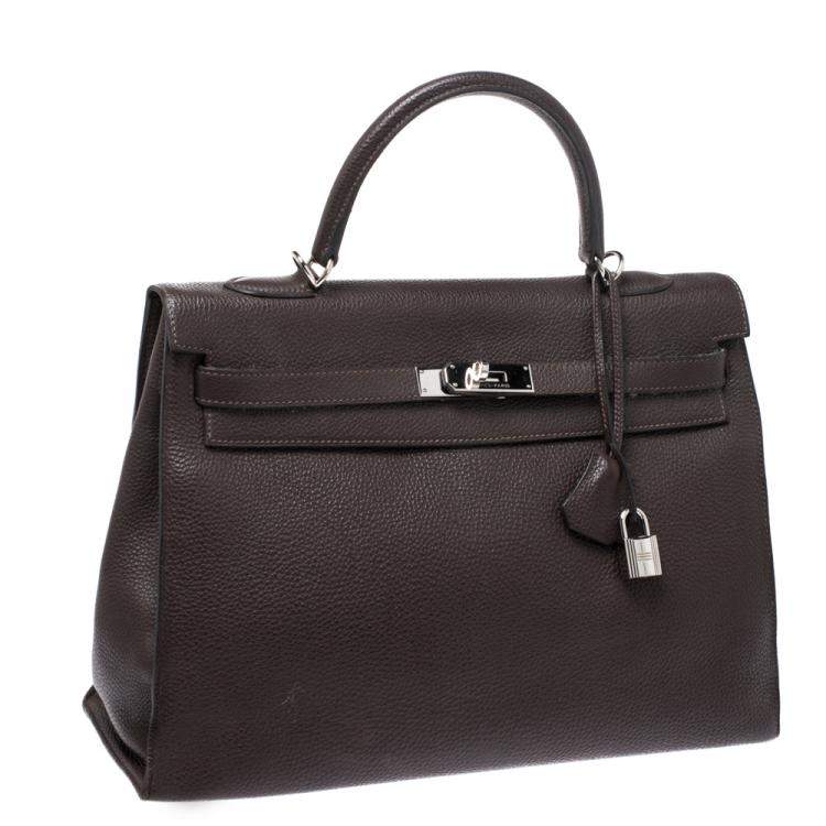 Pre Owned Hermes Cacao Togo Leather Palladium Hardware Kelly Sellier 35 Bag
