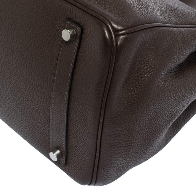 Pre Owned Hermes Cacao Vache Liegee Leather Palladium Hardware Birkin 35 Bag
