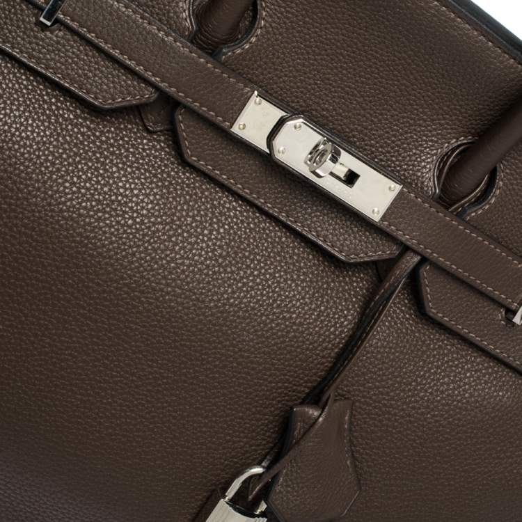 Pre Owned Hermes Cacao Vache Liegee Leather Palladium Hardware Birkin 35 Bag