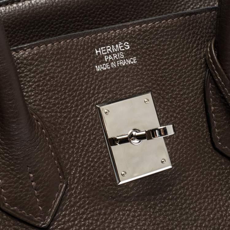 Pre Owned Hermes Cacao Vache Liegee Leather Palladium Hardware Birkin 35 Bag