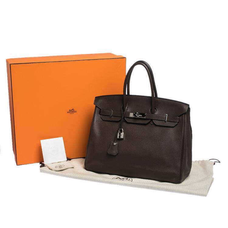 Pre Owned Hermes Cacao Vache Liegee Leather Palladium Hardware Birkin 35 Bag