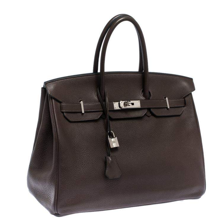 Pre Owned Hermes Cacao Vache Liegee Leather Palladium Hardware Birkin 35 Bag