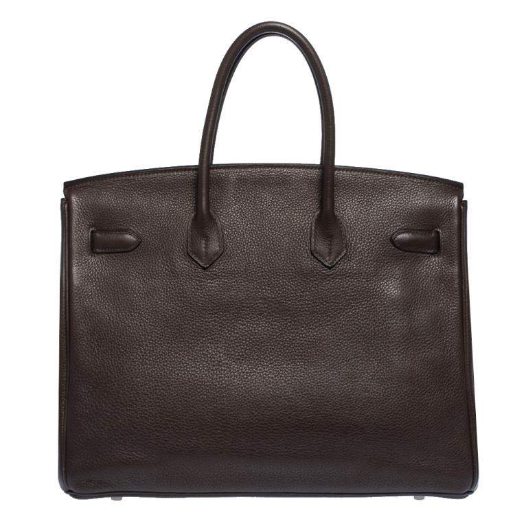 Pre Owned Hermes Cacao Vache Liegee Leather Palladium Hardware Birkin 35 Bag