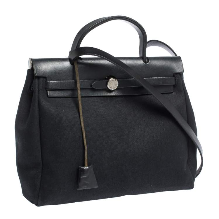 Pre Owned Hermes Black Canvas and Leather 2 in 1 Herbag 31