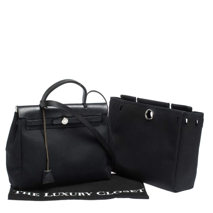 Pre Owned Hermes Black Canvas and Leather 2 in 1 Herbag 31