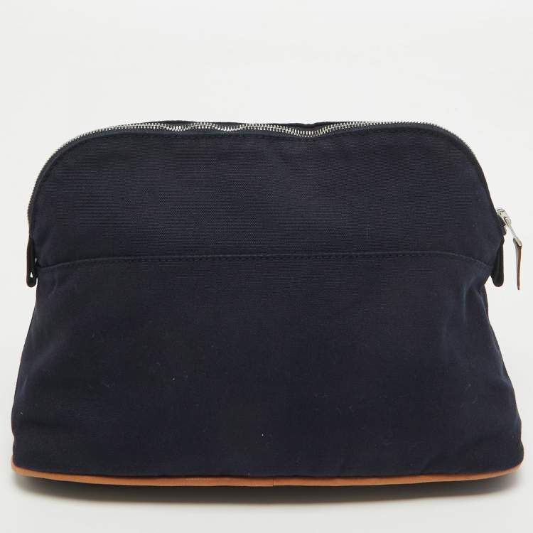 Pre Owned Hermes Navy Blue/Brown Canvas Medium Bolide Case