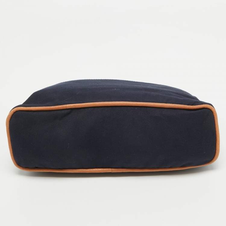 Pre Owned Hermes Navy Blue/Brown Canvas Medium Bolide Case