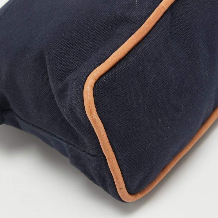 Pre Owned Hermes Navy Blue/Brown Canvas Medium Bolide Case