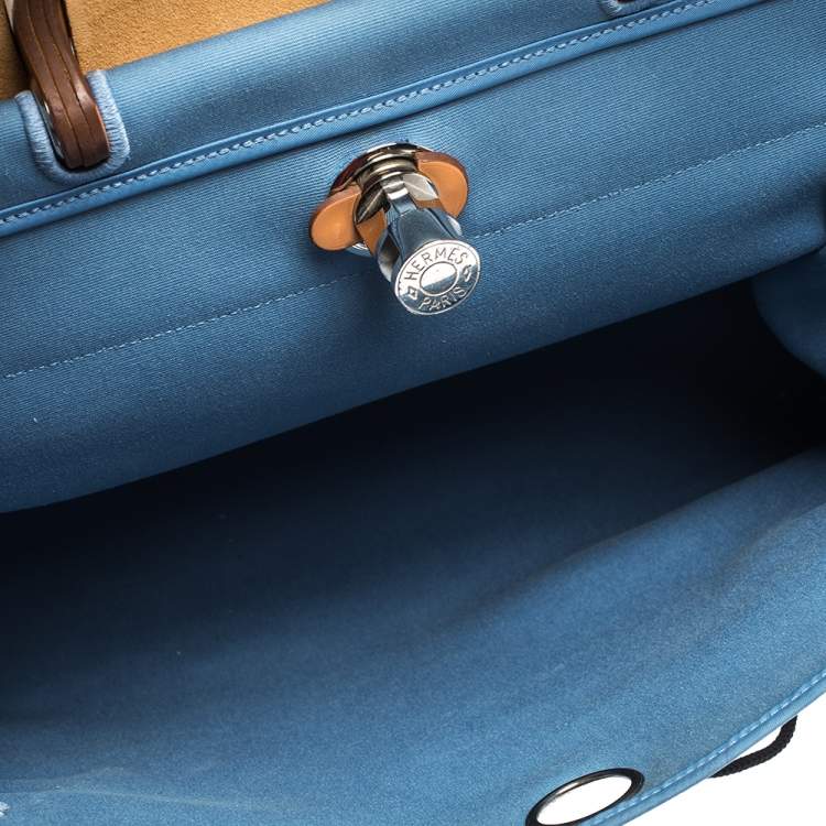 Pre Owned Hermes Natural/Blue Canvas and Leather Herbag Zip 39 Bag
