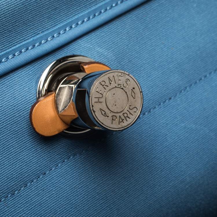 Pre Owned Hermes Natural/Blue Canvas and Leather Herbag Zip 39 Bag