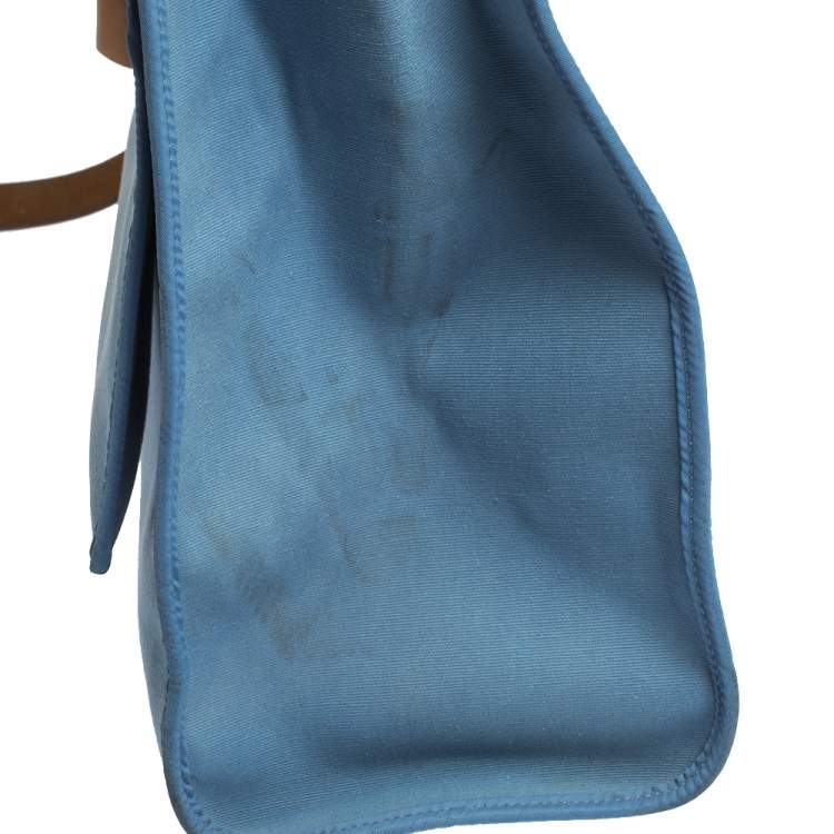 Pre Owned Hermes Natural/Blue Canvas and Leather Herbag Zip 39 Bag