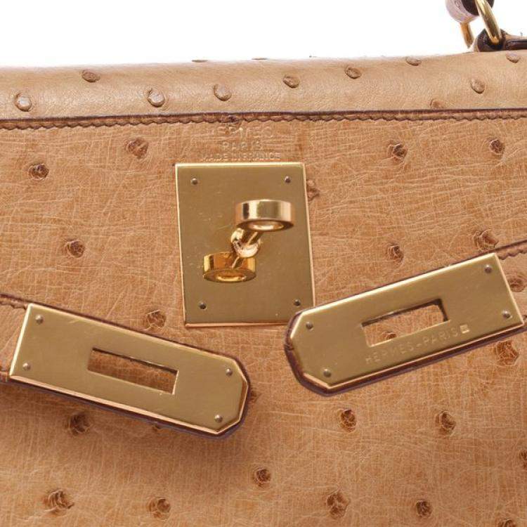 Pre Owned Hermes Chestnut Ostrich Leather Gold Hardware Kelly Sellier 28 Bag 