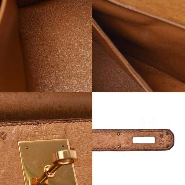 Pre Owned Hermes Chestnut Ostrich Leather Gold Hardware Kelly Sellier 28 Bag 