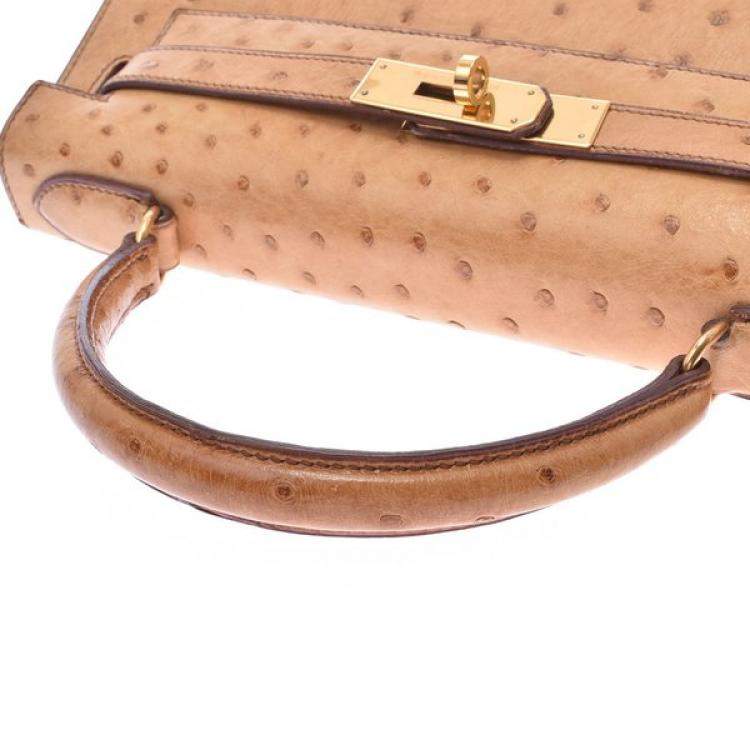 Pre Owned Hermes Chestnut Ostrich Leather Gold Hardware Kelly Sellier 28 Bag 