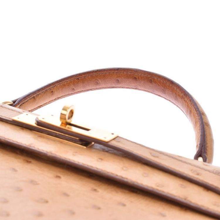 Pre Owned Hermes Chestnut Ostrich Leather Gold Hardware Kelly Sellier 28 Bag 