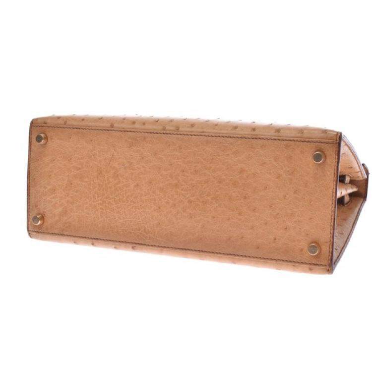 Pre Owned Hermes Chestnut Ostrich Leather Gold Hardware Kelly Sellier 28 Bag 