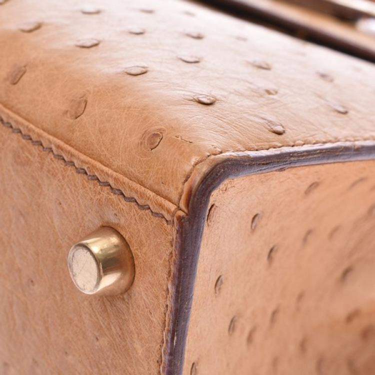 Pre Owned Hermes Chestnut Ostrich Leather Gold Hardware Kelly Sellier 28 Bag 