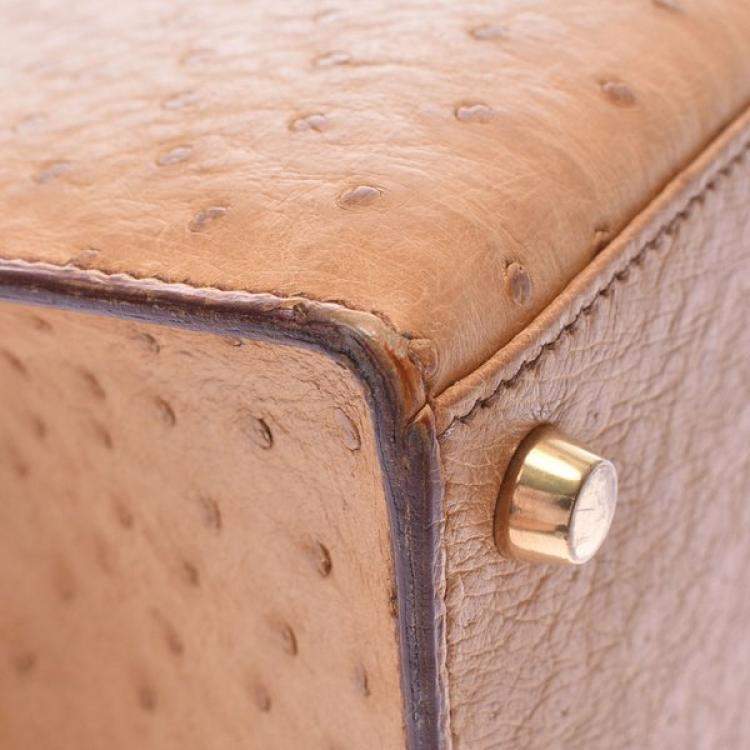 Pre Owned Hermes Chestnut Ostrich Leather Gold Hardware Kelly Sellier 28 Bag 