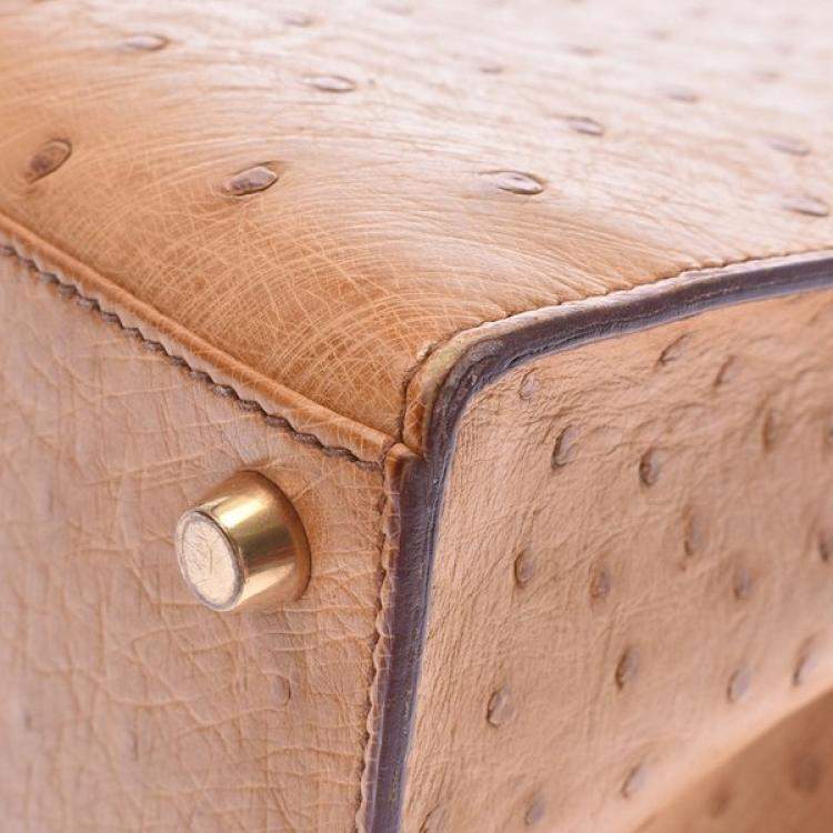 Pre Owned Hermes Chestnut Ostrich Leather Gold Hardware Kelly Sellier 28 Bag 