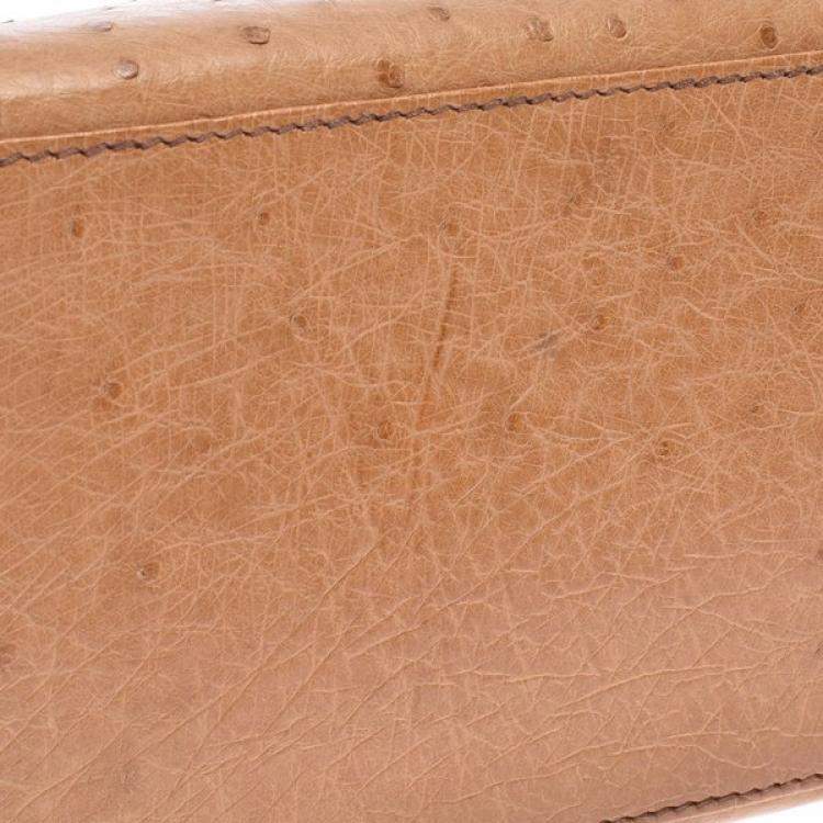 Pre Owned Hermes Chestnut Ostrich Leather Gold Hardware Kelly Sellier 28 Bag 