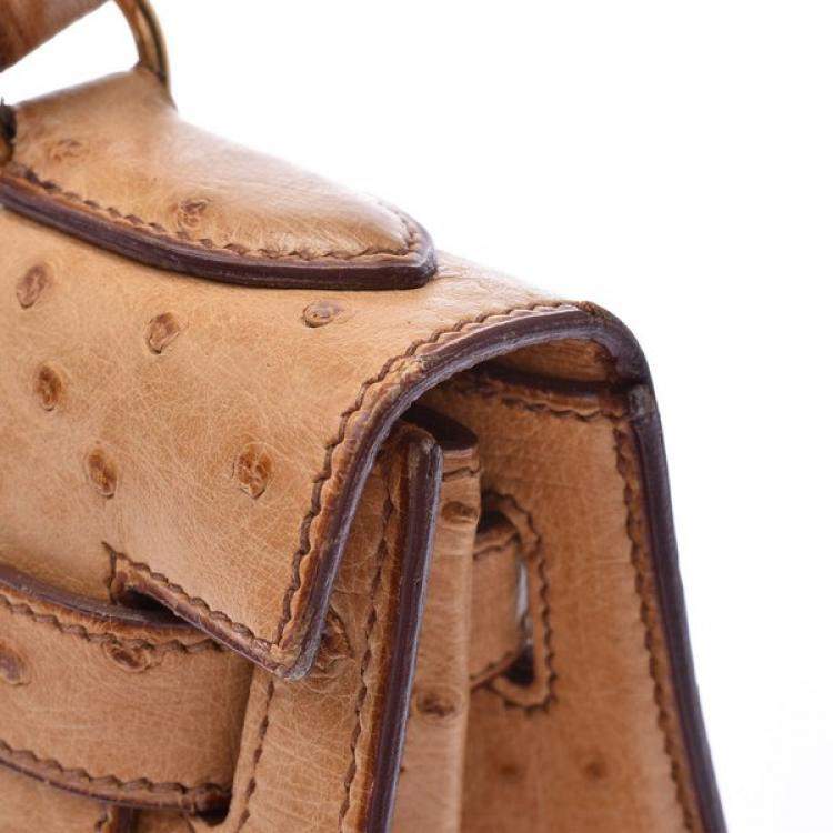 Pre Owned Hermes Chestnut Ostrich Leather Gold Hardware Kelly Sellier 28 Bag 
