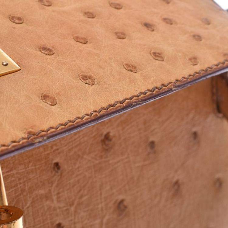 Pre Owned Hermes Chestnut Ostrich Leather Gold Hardware Kelly Sellier 28 Bag 
