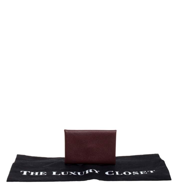 Pre Owned Hermes Burgundy Epsom Leather Calvi Verso Card Holder 