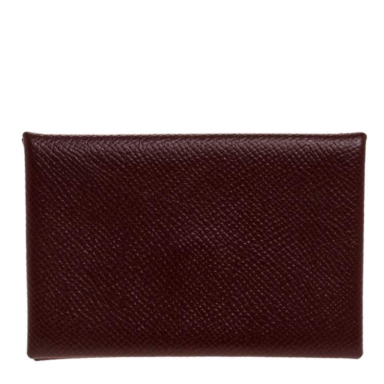 Pre Owned Hermes Burgundy Epsom Leather Calvi Verso Card Holder 