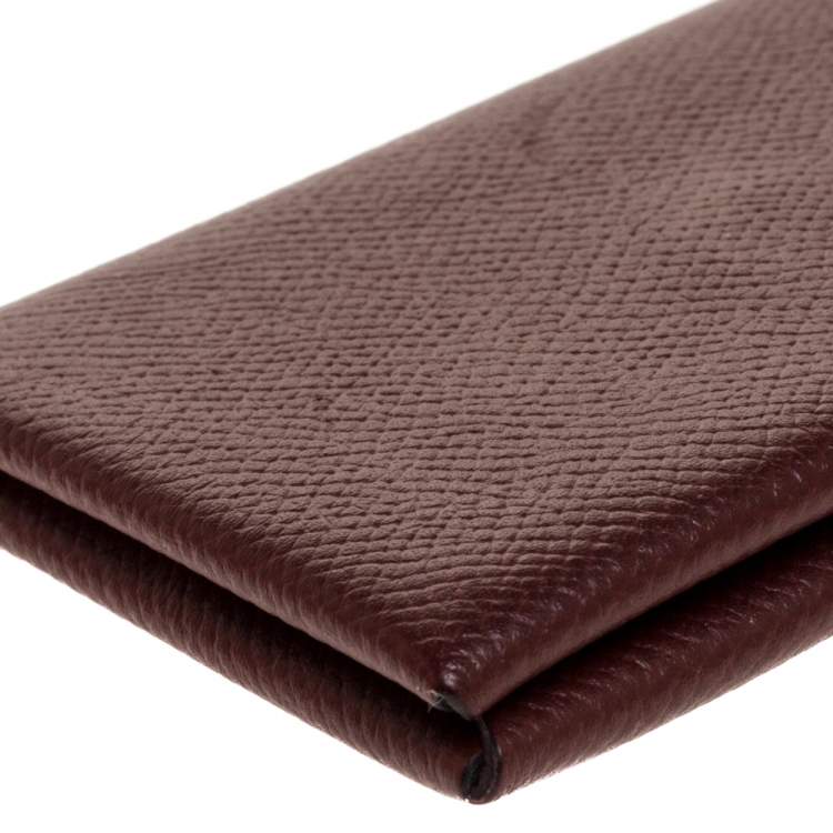 Pre Owned Hermes Burgundy Epsom Leather Calvi Verso Card Holder 