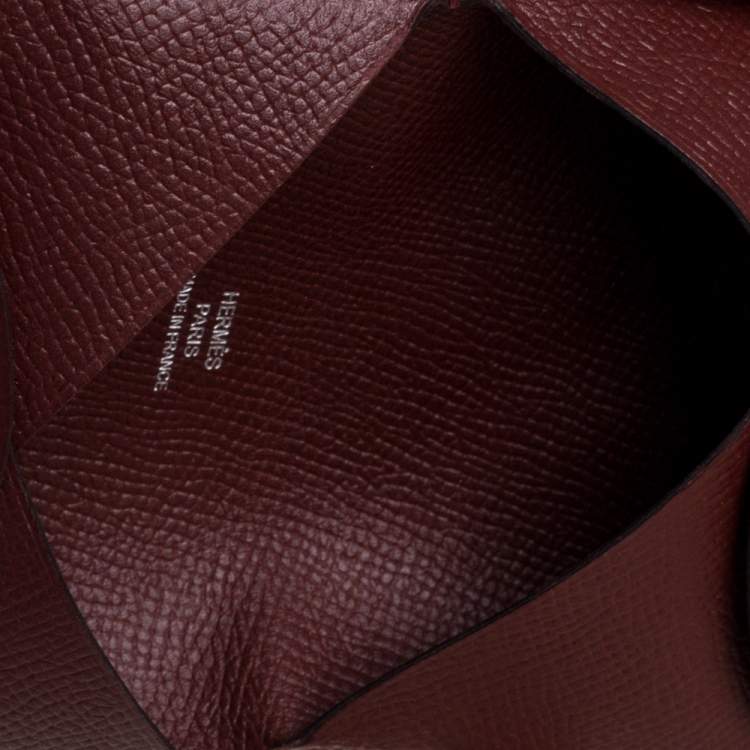 Pre Owned Hermes Burgundy Epsom Leather Calvi Verso Card Holder 