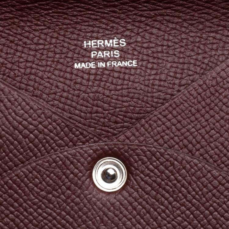 Pre Owned Hermes Burgundy Epsom Leather Calvi Verso Card Holder 