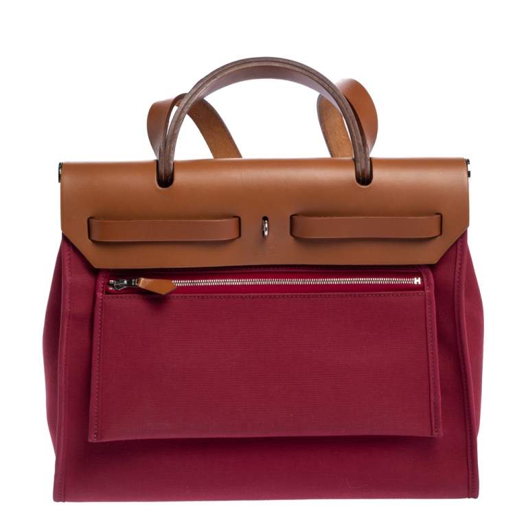 Pre Owned Hermes Red Canvas and Leather Herbag Zip 31 Bag