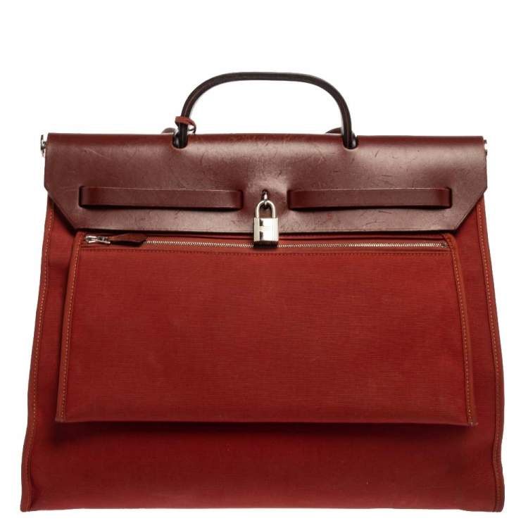 Pre Owned Hermes Rouge H/Cuivre Canvas and Leather Herbag Zip 39 Bag