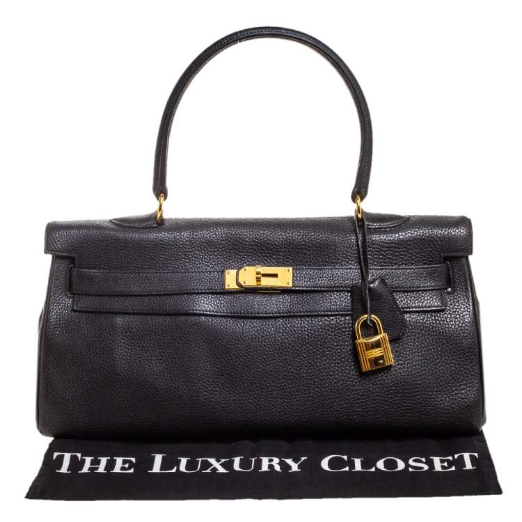 Pre Owned Hermès Black Clemence Leather Gold Hardware Shoulder Kelly 42 Bag