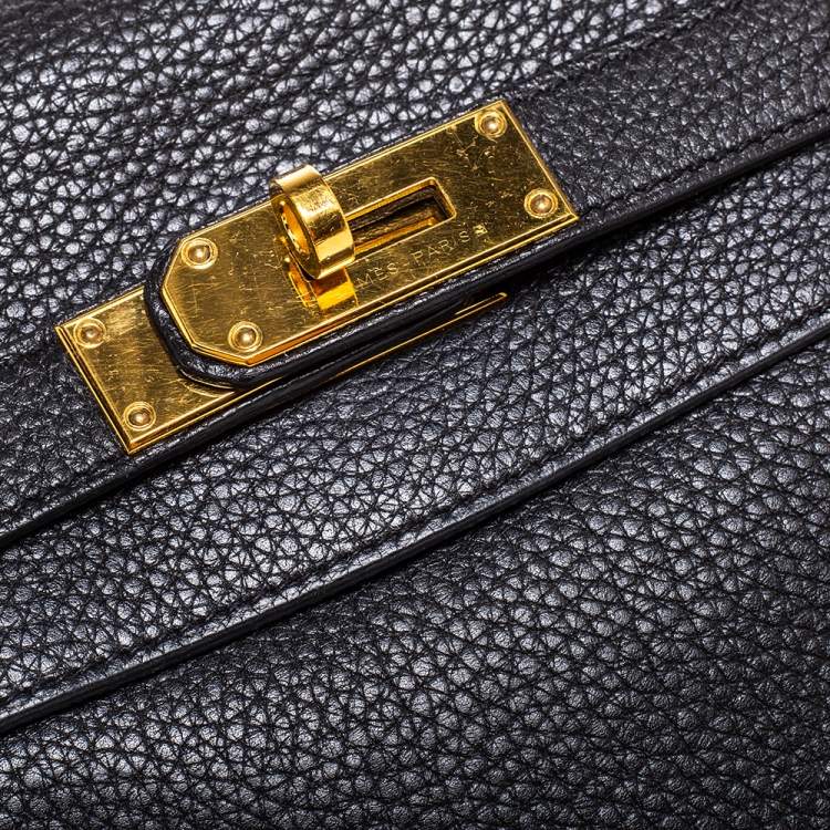 Pre Owned Hermès Black Clemence Leather Gold Hardware Shoulder Kelly 42 Bag