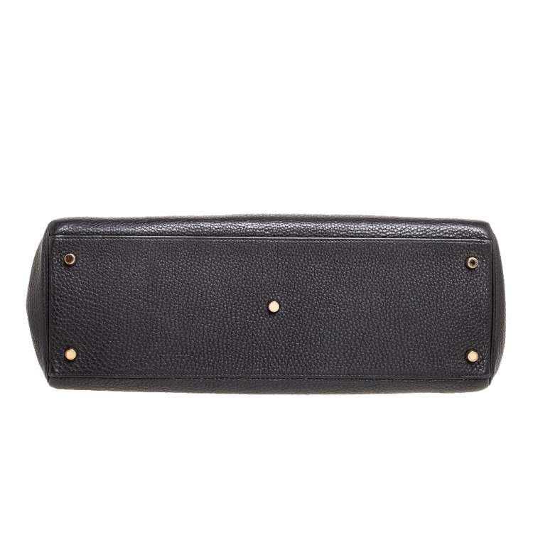 Pre Owned Hermès Black Clemence Leather Gold Hardware Shoulder Kelly 42 Bag