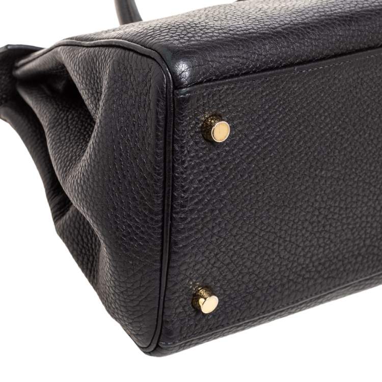 Pre Owned Hermès Black Clemence Leather Gold Hardware Shoulder Kelly 42 Bag
