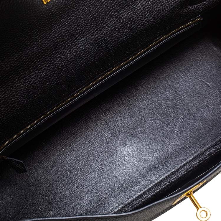 Pre Owned Hermès Black Clemence Leather Gold Hardware Shoulder Kelly 42 Bag