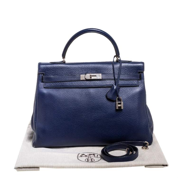 Pre Owned Hermes Blue Encre Clemence Leather Palladium Hardware Kelly Retourne 35 Bag