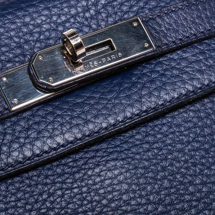 Pre Owned Hermes Blue Encre Clemence Leather Palladium Hardware Kelly Retourne 35 Bag