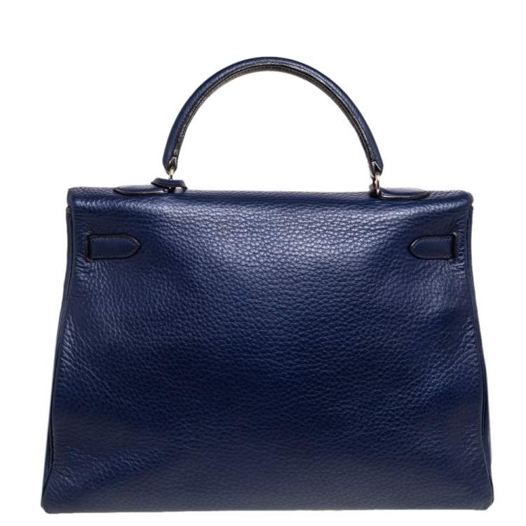 Pre Owned Hermes Blue Encre Clemence Leather Palladium Hardware Kelly Retourne 35 Bag