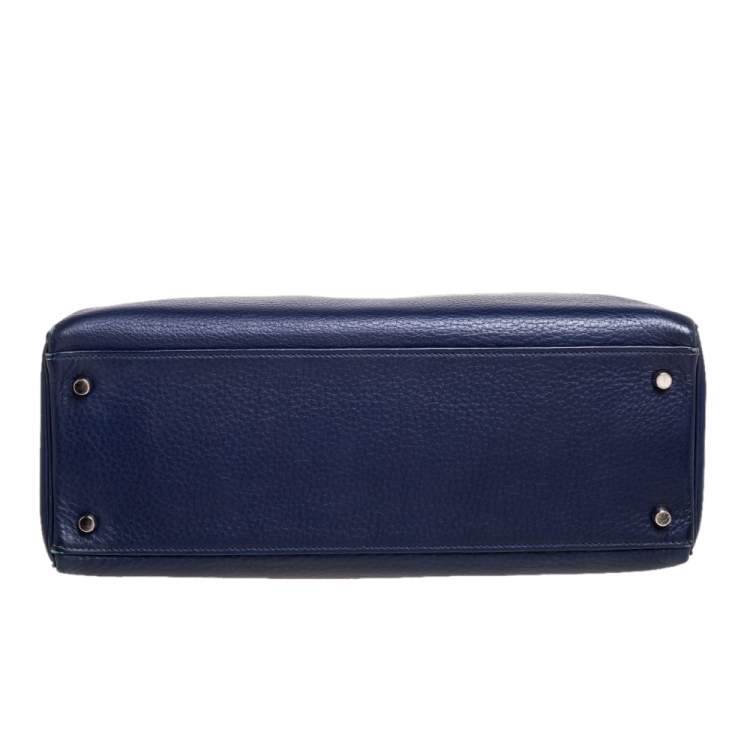 Pre Owned Hermes Blue Encre Clemence Leather Palladium Hardware Kelly Retourne 35 Bag