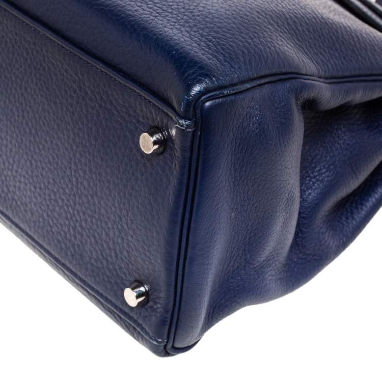 Pre Owned Hermes Blue Encre Clemence Leather Palladium Hardware Kelly Retourne 35 Bag