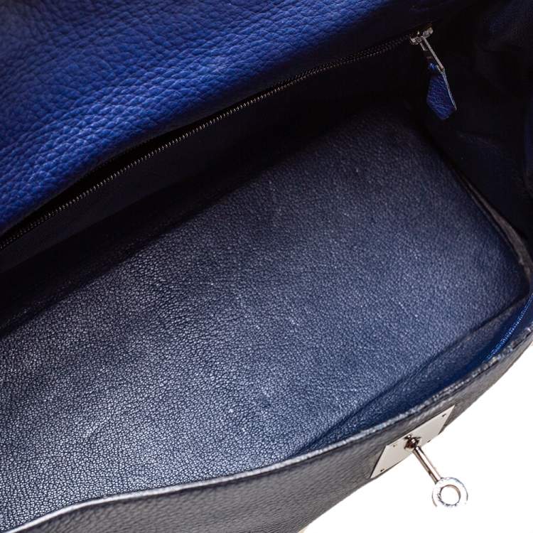 Pre Owned Hermes Blue Encre Clemence Leather Palladium Hardware Kelly Retourne 35 Bag