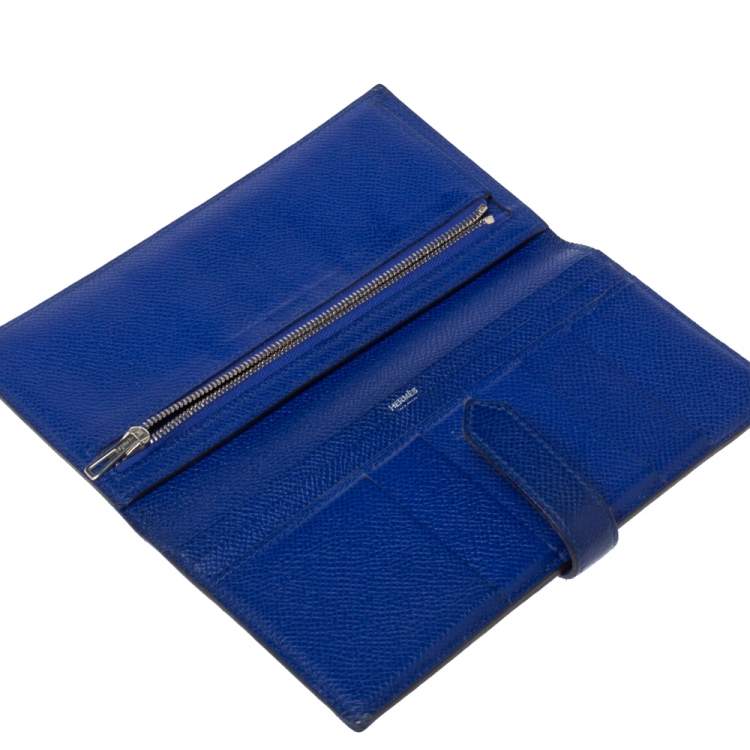 Hermes Blue Paon Epsom Leather Kelly Long Wallet with Gold, Lot #58193