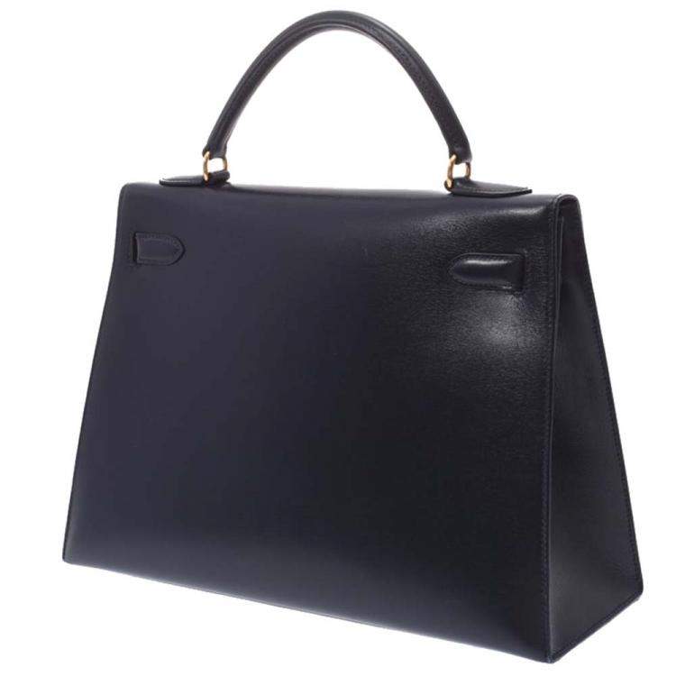 Pre Owned Hermes Navy Blue Leather Kelly Retourne 32 Box Bag